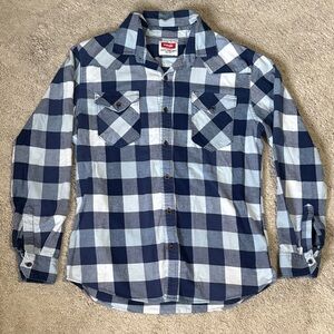 Wrangler Navy and White Checkered Flannel Shirt